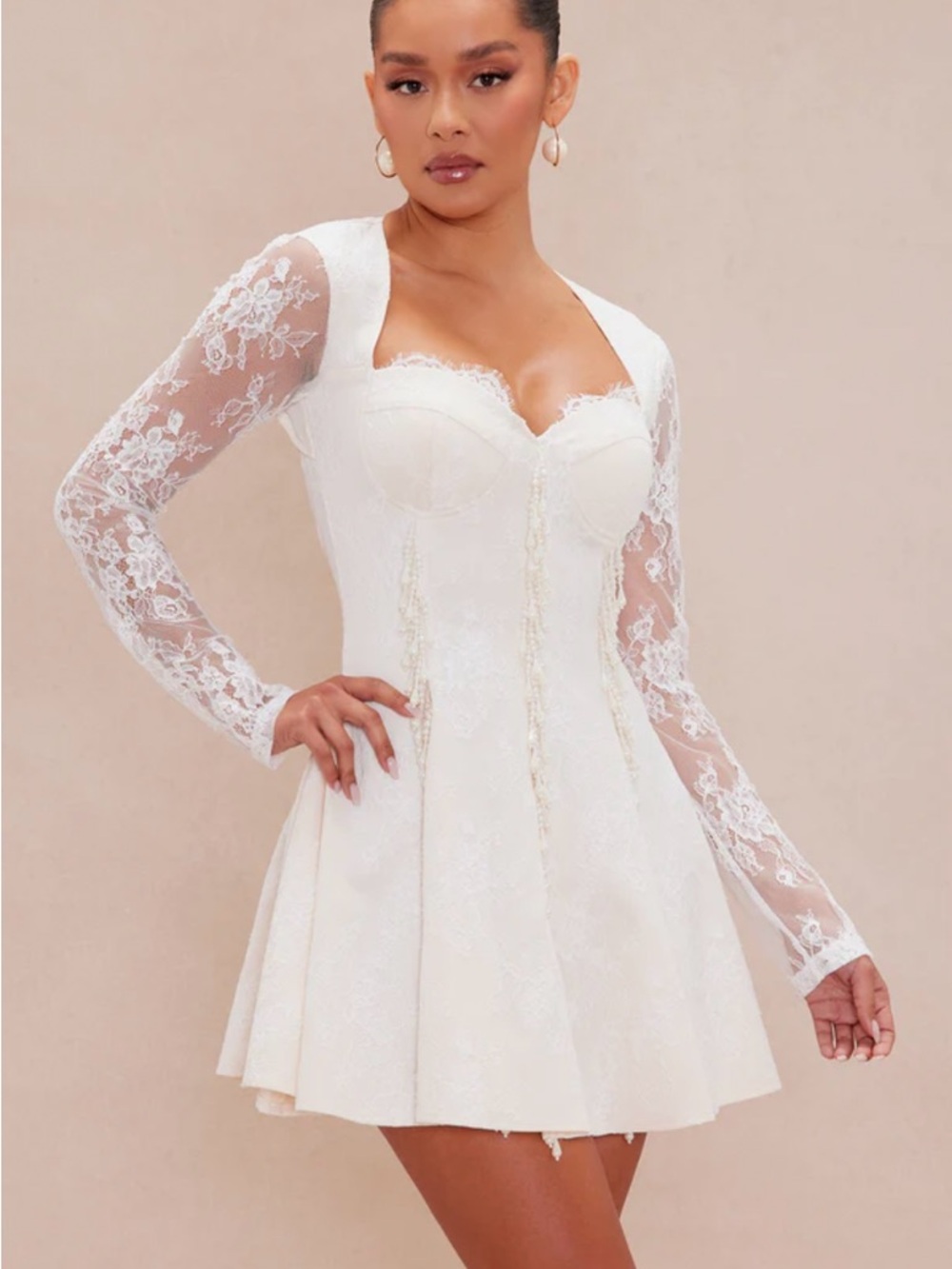 Elizabeth Lace Mini Dress - Ivory/White - Picture 2 of 5